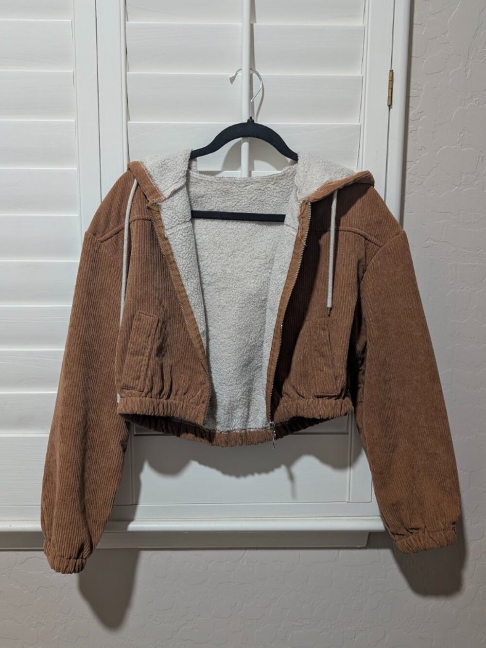 Brown Corduroy Cropped Jacket | Sherpa Lined Cozy Jacket